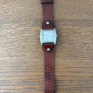 Fossil JR-8128 Square Date Analog Watch with Wide Brown Leather Cuff Strap